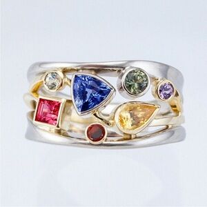 Gorgeous Sterling Silver 18k Gold Multi-Stone Ring